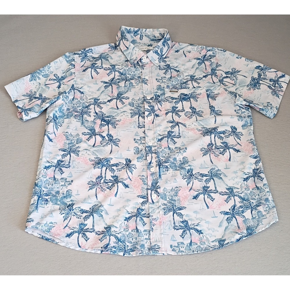 Vintage Summer Seersucker Button Down Casual Shirt Sz XL Tropical Vacation